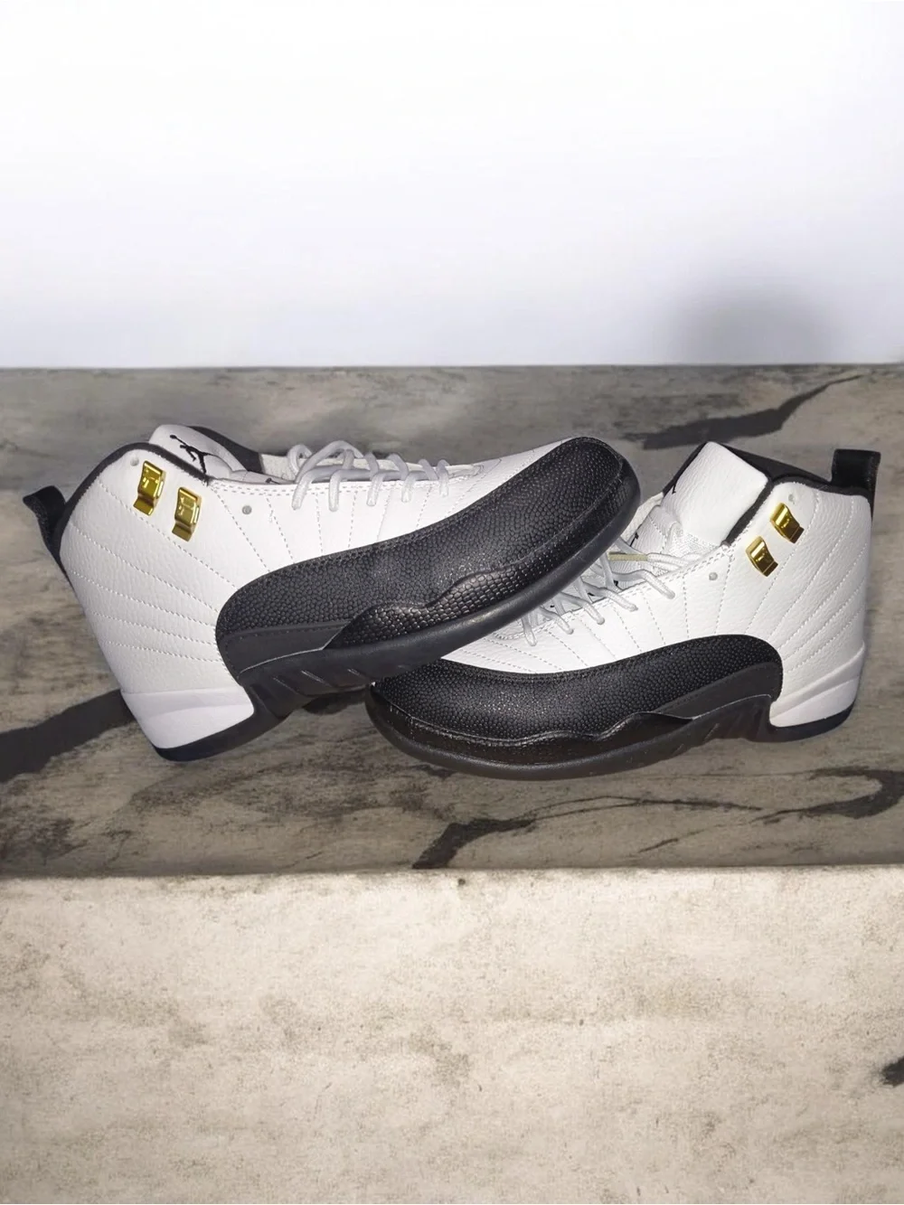 Men's  Jordan 11 White and Black High-Top Basketball Sneakers with Gold Accents